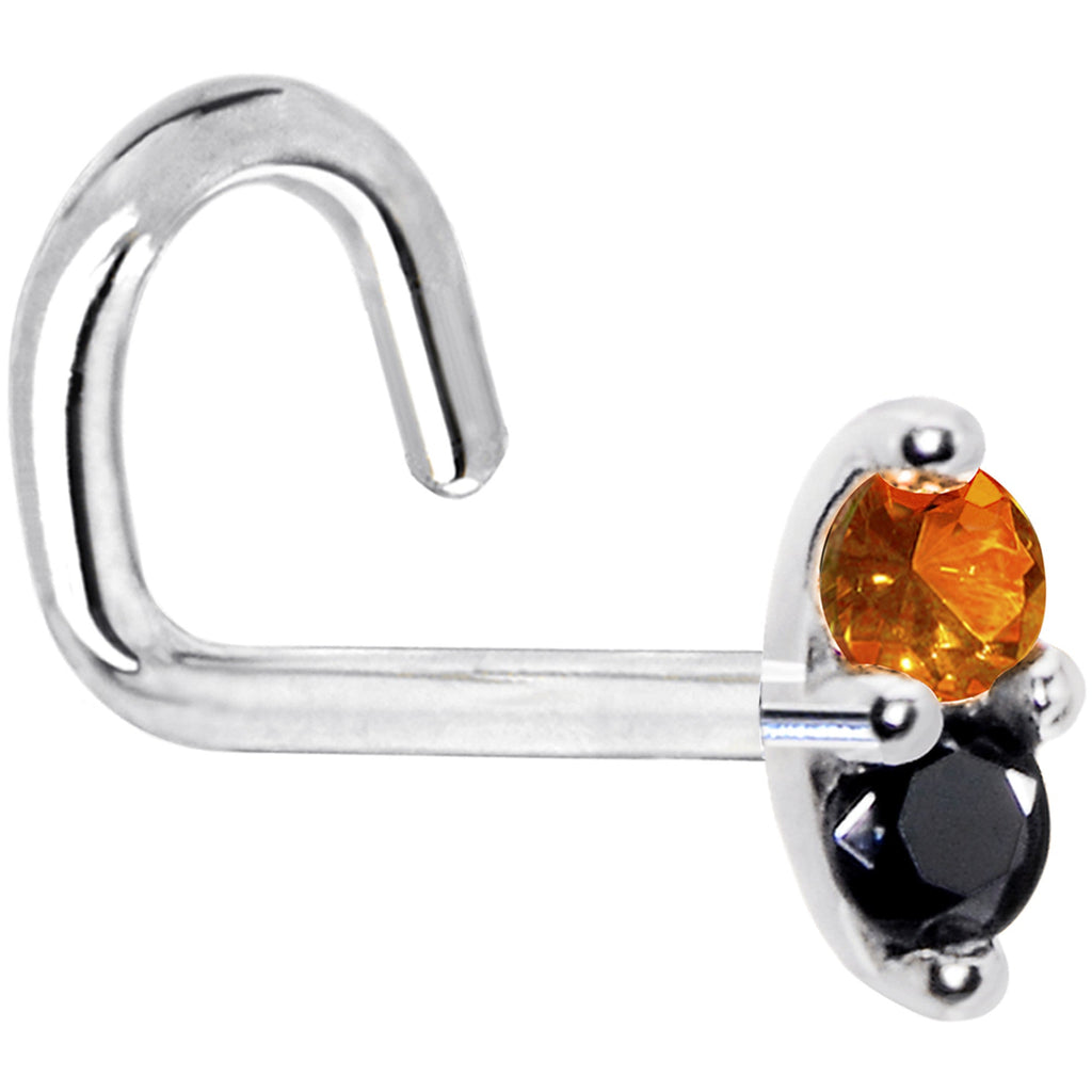 BodyCandy 14k White Gold Black Orange 1.5mm CZ Marquise Nose Ring — back view