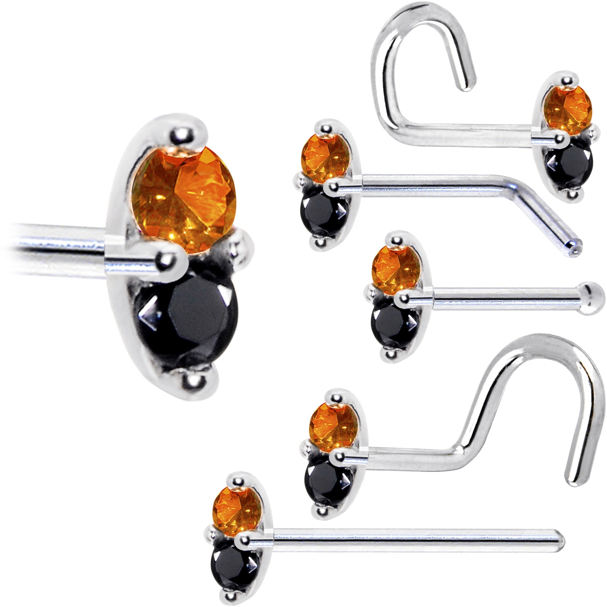 BodyCandy 14k White Gold Black Orange 1.5mm CZ Marquise Nose Ring — in-use photo