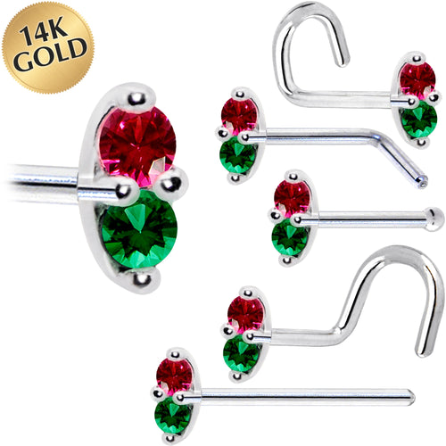 BodyCandy 14k White Gold Red Green 1.5mm CZ Marquise Nose Ring — main product shot