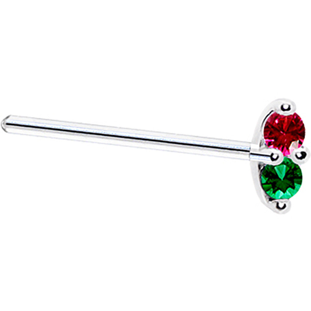 BodyCandy 14k White Gold Red Green 1.5mm CZ Marquise Nose Ring — back view