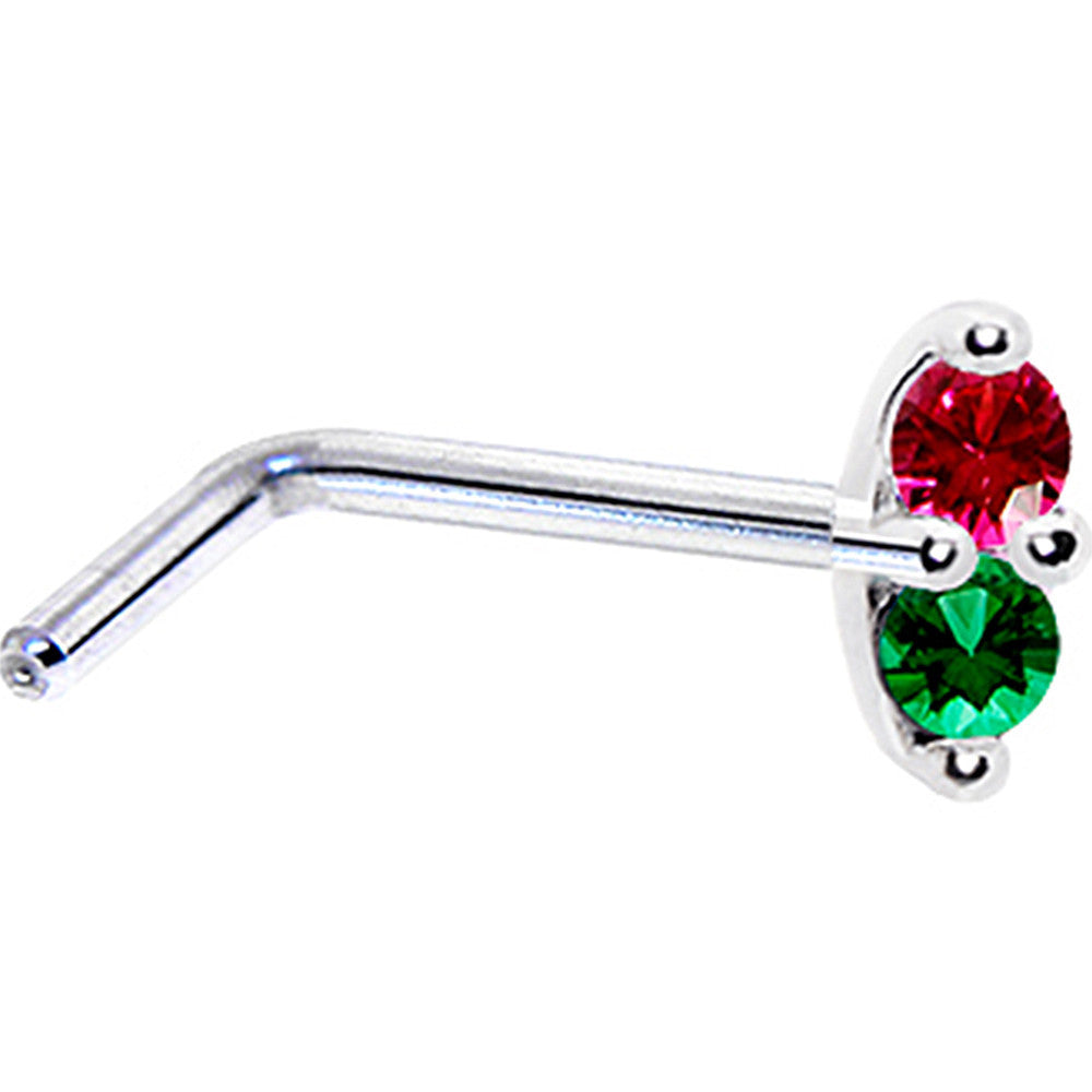 BodyCandy 14k White Gold Red Green 1.5mm CZ Marquise Nose Ring — alternative angle