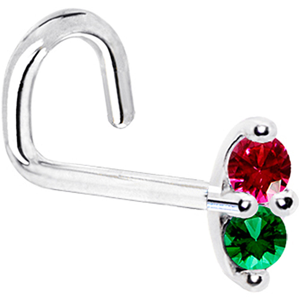 BodyCandy 14k White Gold Red Green 1.5mm CZ Marquise Nose Ring — in-use photo