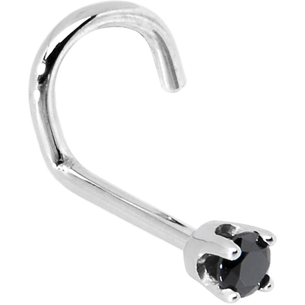BodyCandy Solid 14K White Gold 2mm Black Cubic Zirconia Nose Ring — back view