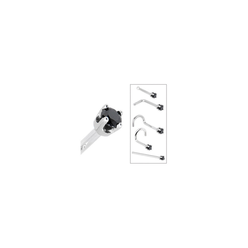 BodyCandy Solid 14K White Gold 2mm Black Cubic Zirconia Nose Ring — in-use photo