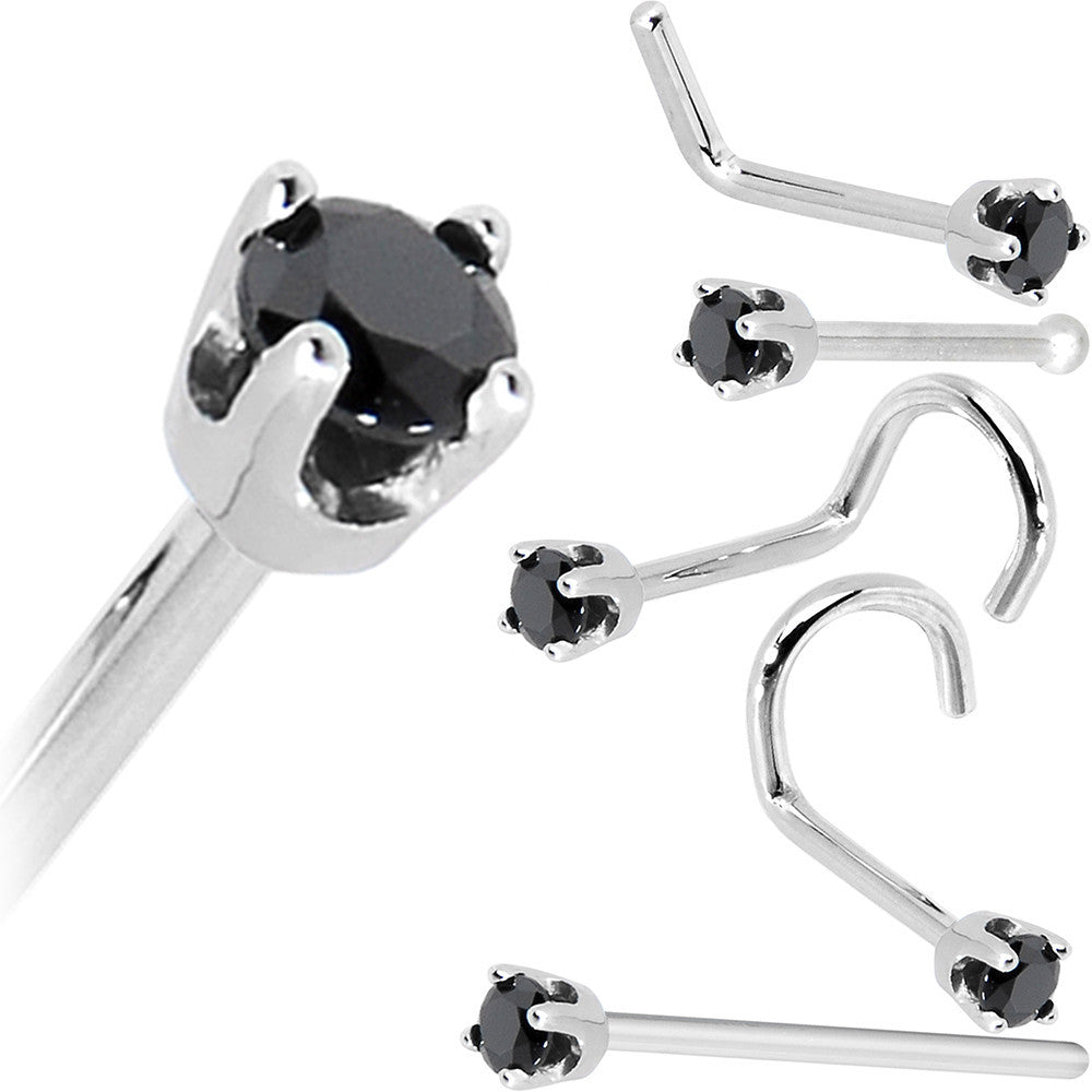 BodyCandy Solid 14K White Gold 2mm Black Cubic Zirconia Nose Ring — size reference