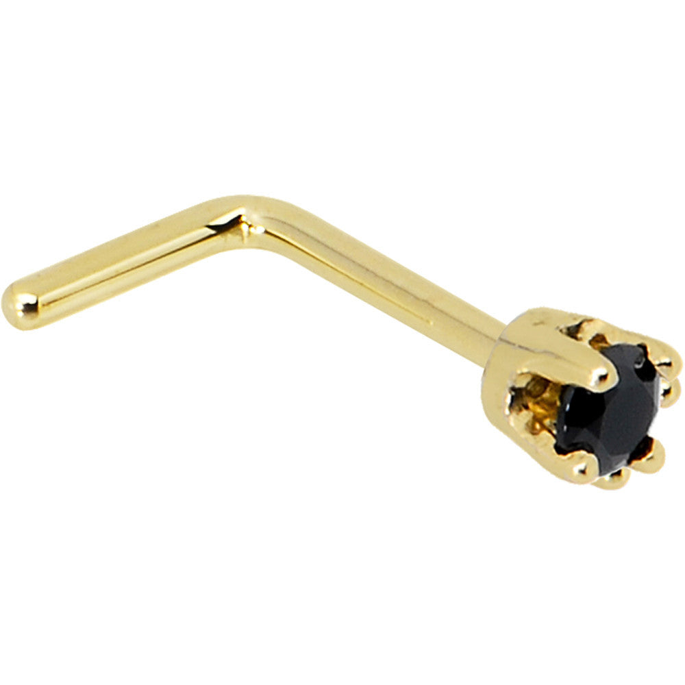 BodyCandy Solid 14K Yellow Gold 2mm Black Cubic Zirconia Nose Ring — side view