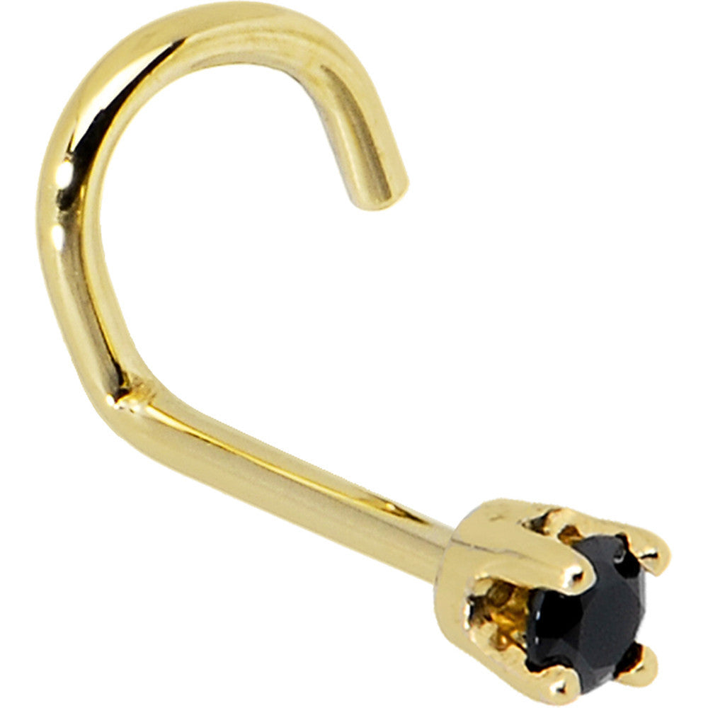 BodyCandy Solid 14K Yellow Gold 2mm Black Cubic Zirconia Nose Ring — back view