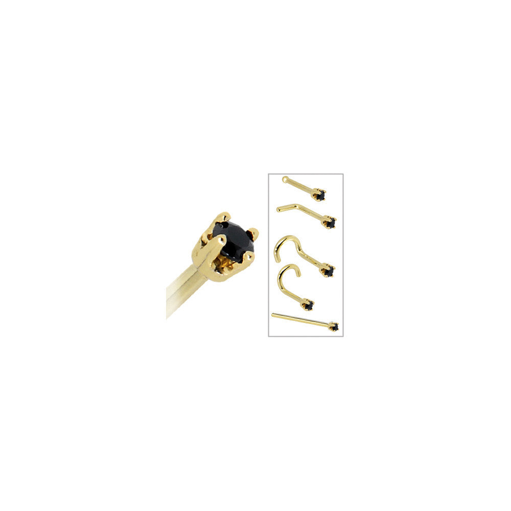 BodyCandy Solid 14K Yellow Gold 2mm Black Cubic Zirconia Nose Ring — in-use photo