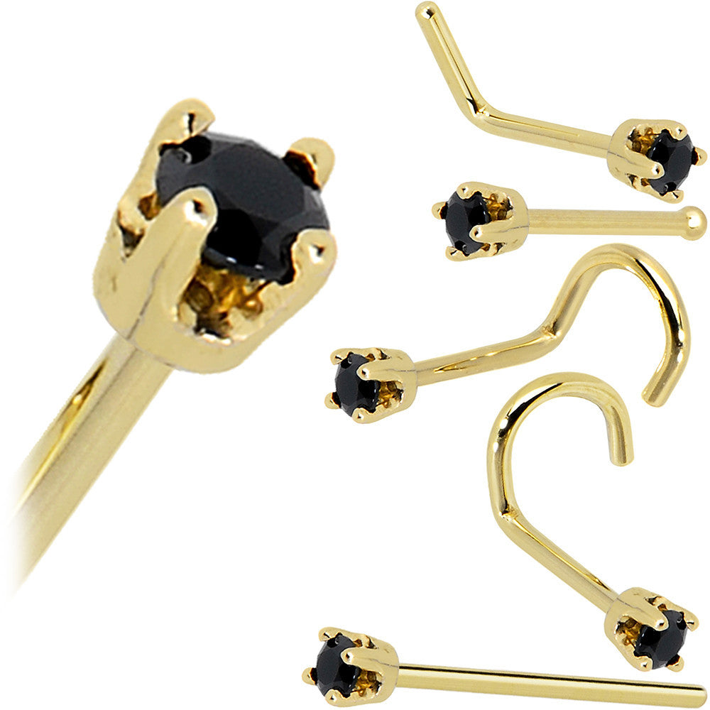 BodyCandy Solid 14K Yellow Gold 2mm Black Cubic Zirconia Nose Ring — size reference