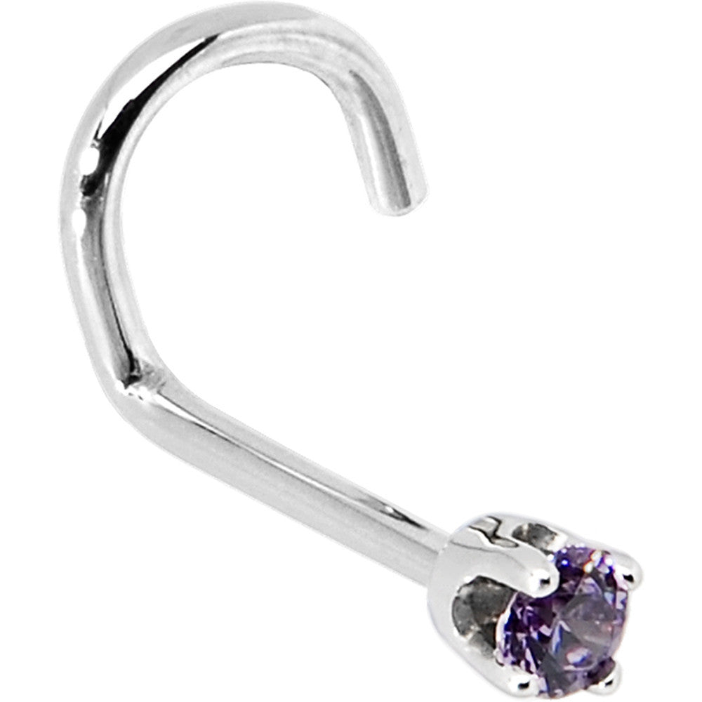 BodyCandy Solid 14K White Gold 2mm Amethyst Cubic Zirconia Nose Ring — back view