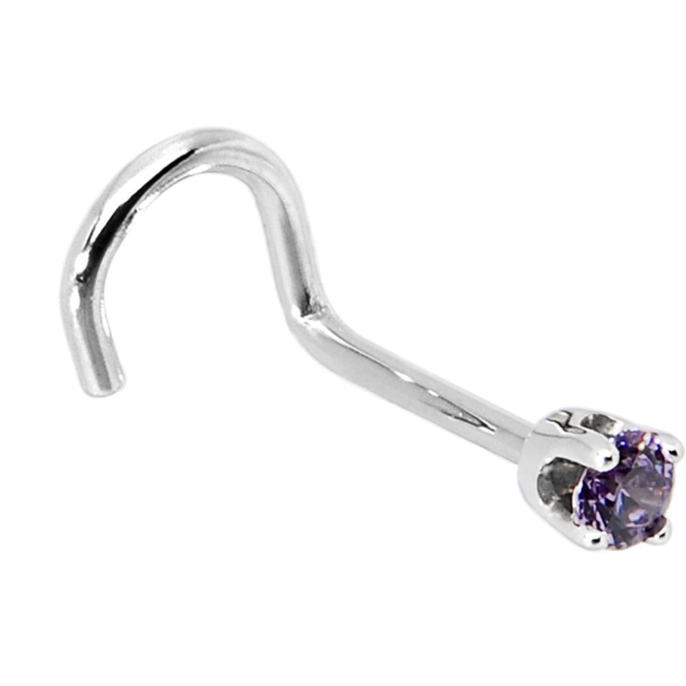 BodyCandy Solid 14K White Gold 2mm Amethyst Cubic Zirconia Nose Ring — alternative angle