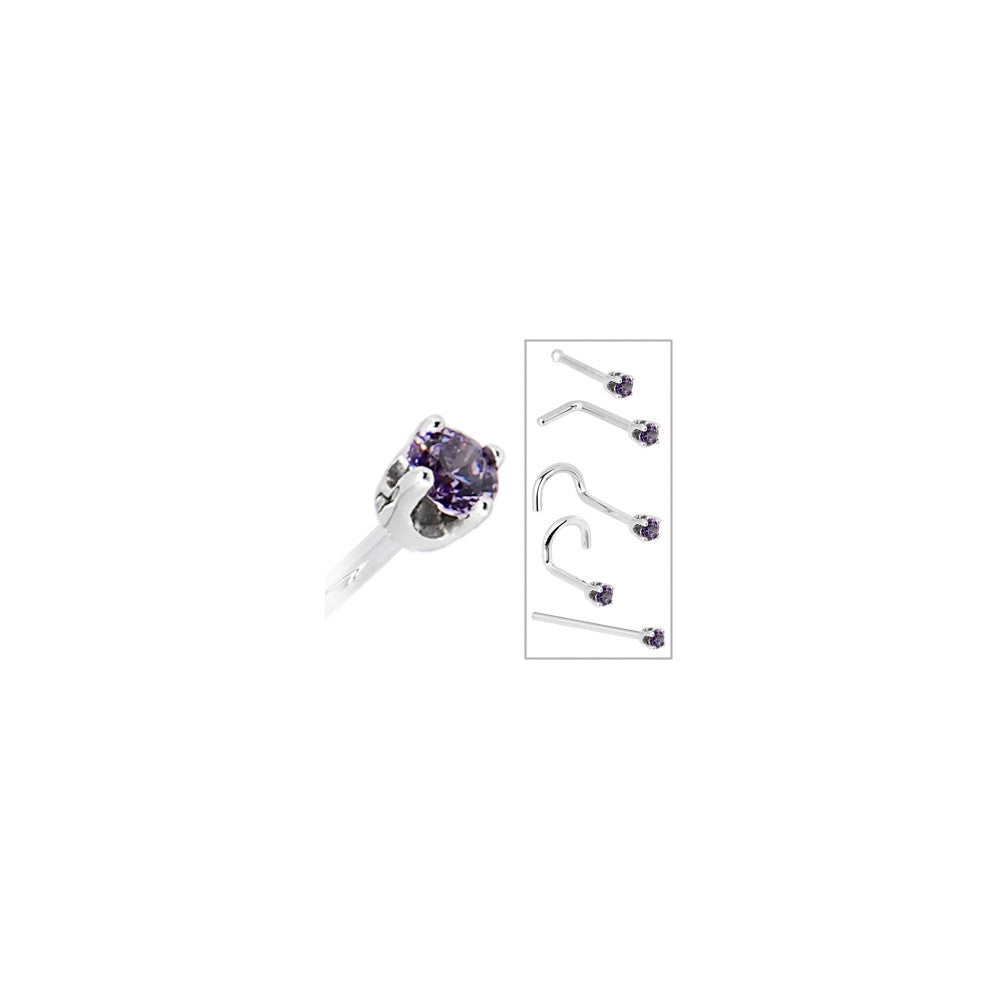 BodyCandy Solid 14K White Gold 2mm Amethyst Cubic Zirconia Nose Ring — in-use photo