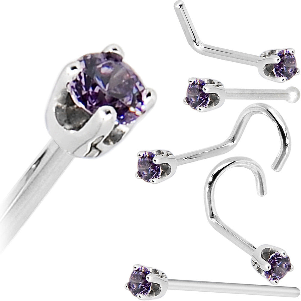 BodyCandy Solid 14K White Gold 2mm Amethyst Cubic Zirconia Nose Ring — size reference