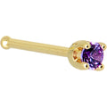 BodyCandy Solid 14K Yellow Gold 2mm Amethyst Cubic Zirconia Nose Ring — detail close-up