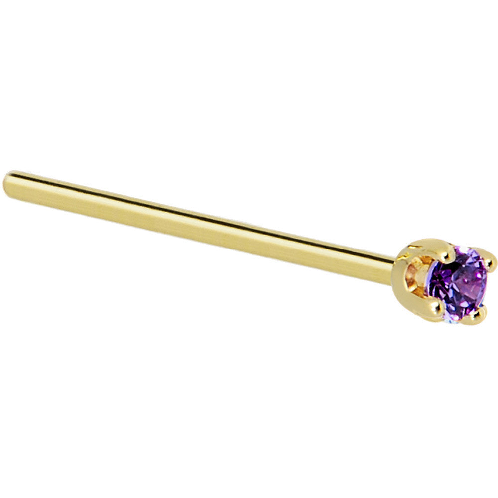 BodyCandy Solid 14K Yellow Gold 2mm Amethyst Cubic Zirconia Nose Ring — lifestyle context