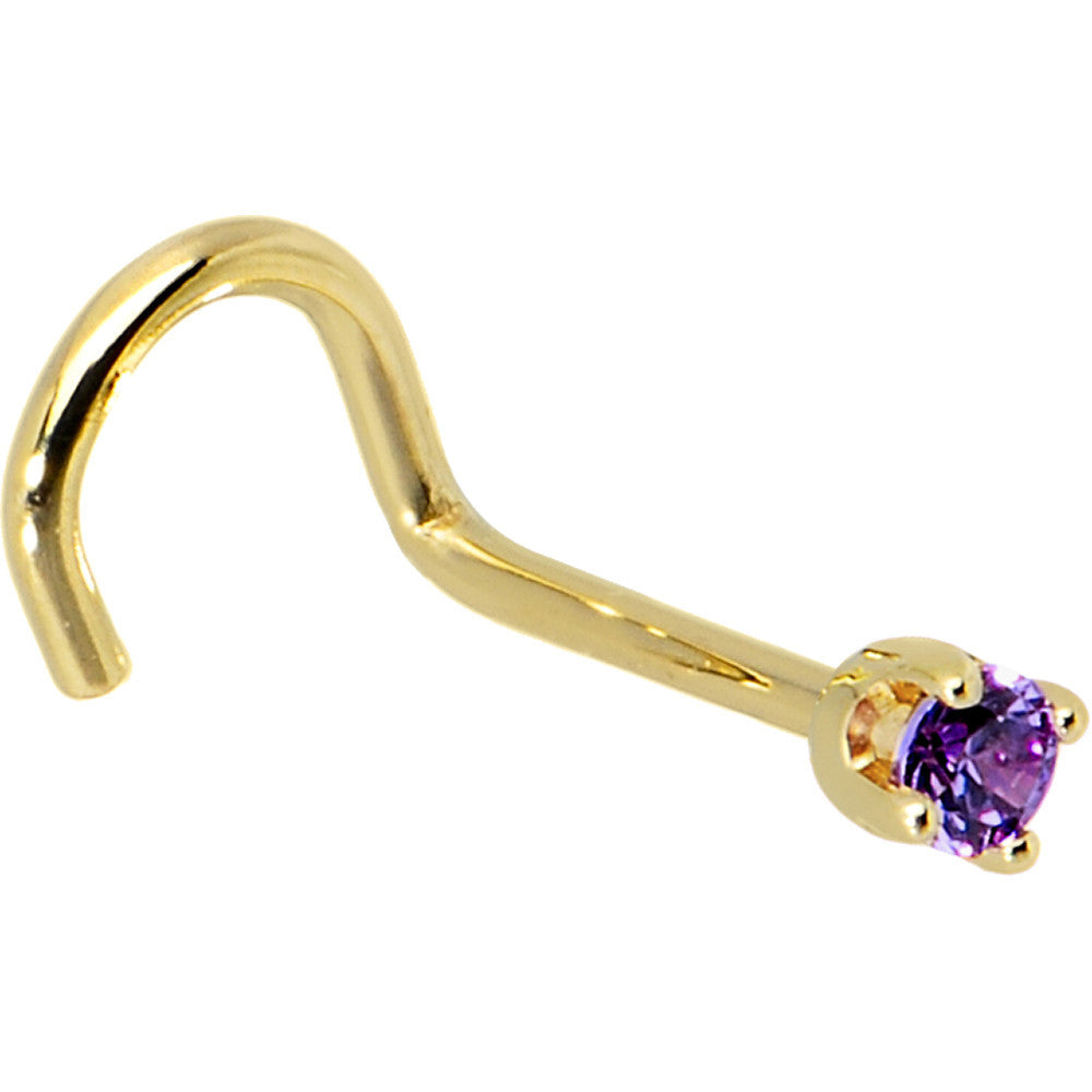 BodyCandy Solid 14K Yellow Gold 2mm Amethyst Cubic Zirconia Nose Ring — alternative angle