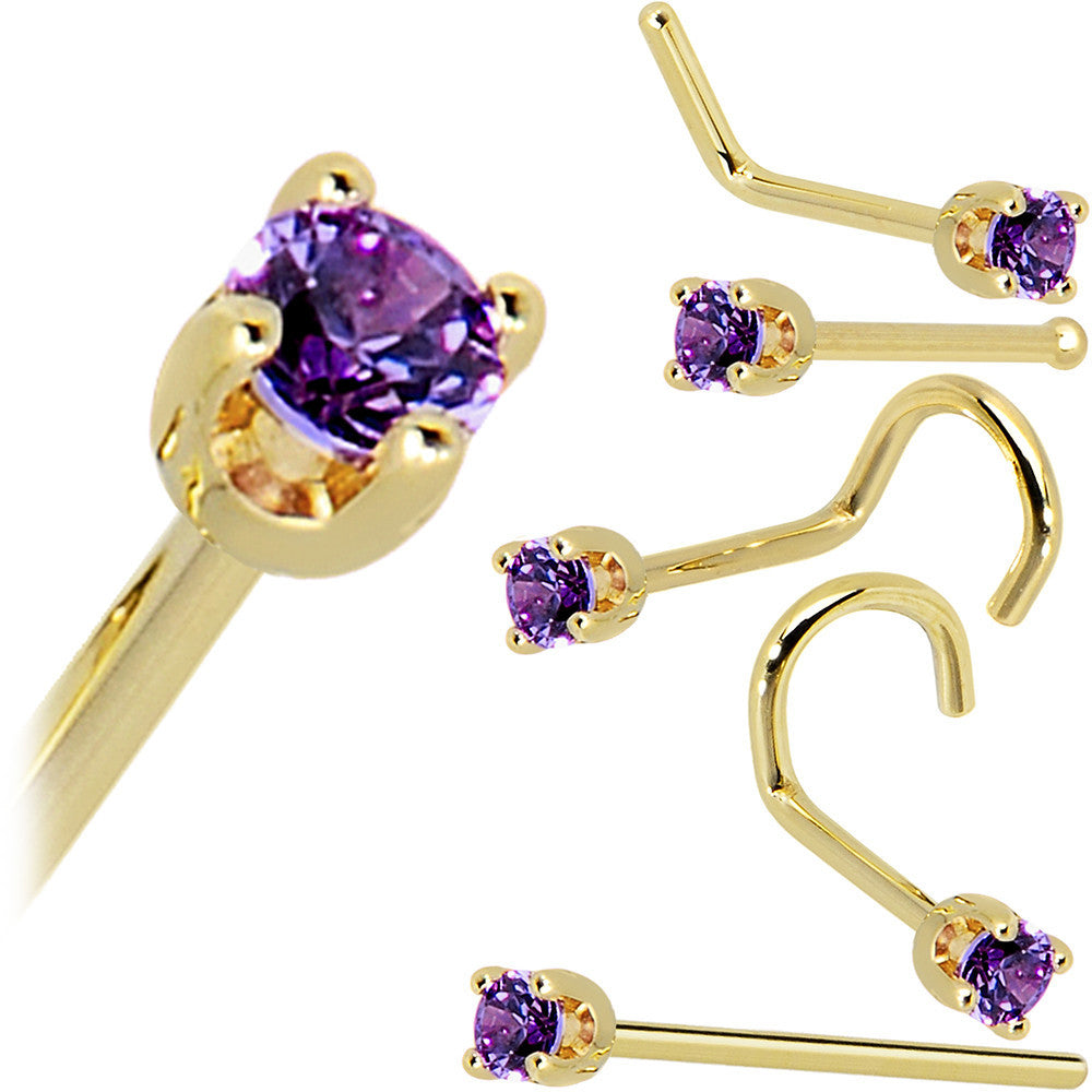 BodyCandy Solid 14K Yellow Gold 2mm Amethyst Cubic Zirconia Nose Ring — size reference