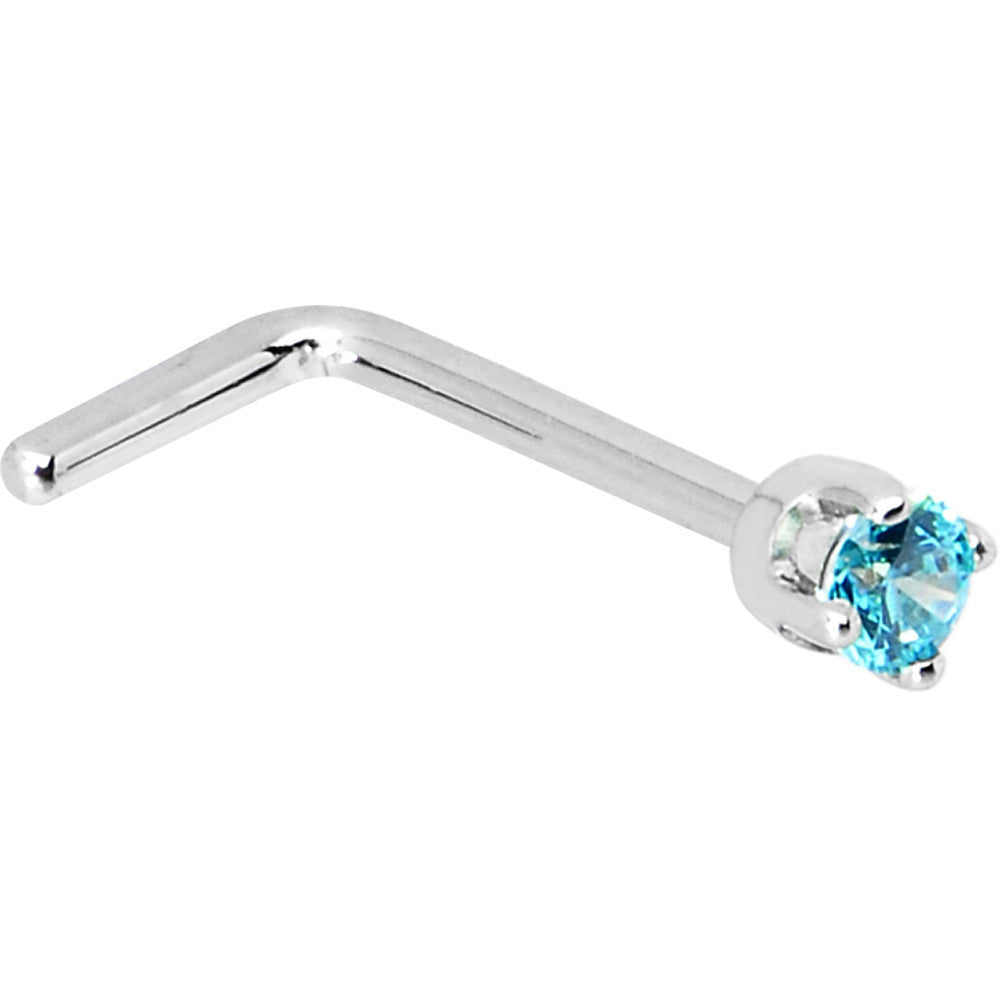 BodyCandy Solid 14K White Gold 2mm Mint Green Cubic Zirconia Nose Ring — side view