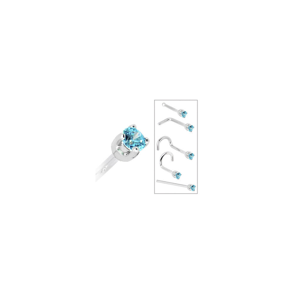 BodyCandy Solid 14K White Gold 2mm Mint Green Cubic Zirconia Nose Ring — in-use photo