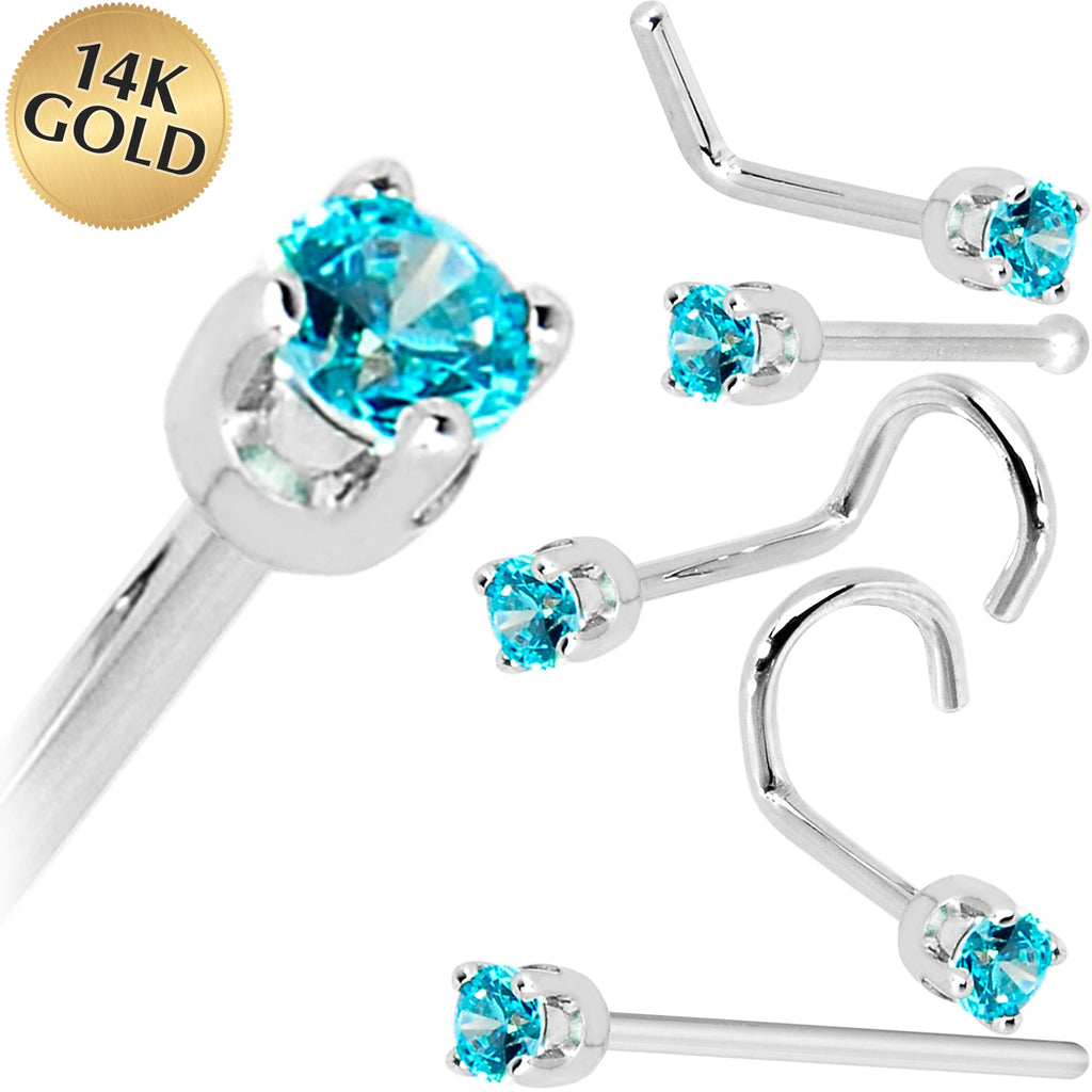BodyCandy Solid 14K White Gold 2mm Mint Green Cubic Zirconia Nose Ring — main product shot