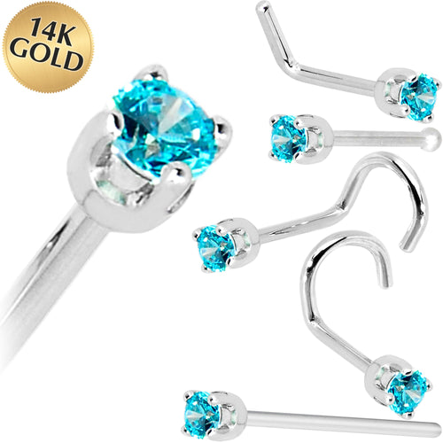 BodyCandy Solid 14K White Gold 2mm Mint Green Cubic Zirconia Nose Ring — main product shot