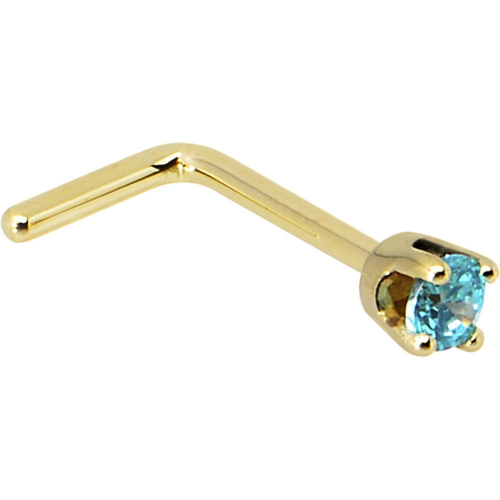 BodyCandy Solid 14K Yellow Gold 2mm Mint Green Cubic Zirconia Nose Ring — side view