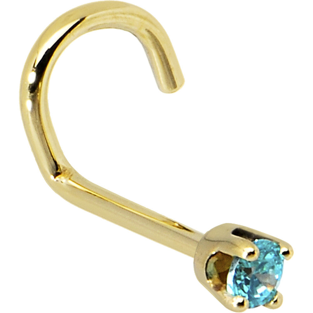 BodyCandy Solid 14K Yellow Gold 2mm Mint Green Cubic Zirconia Nose Ring — back view