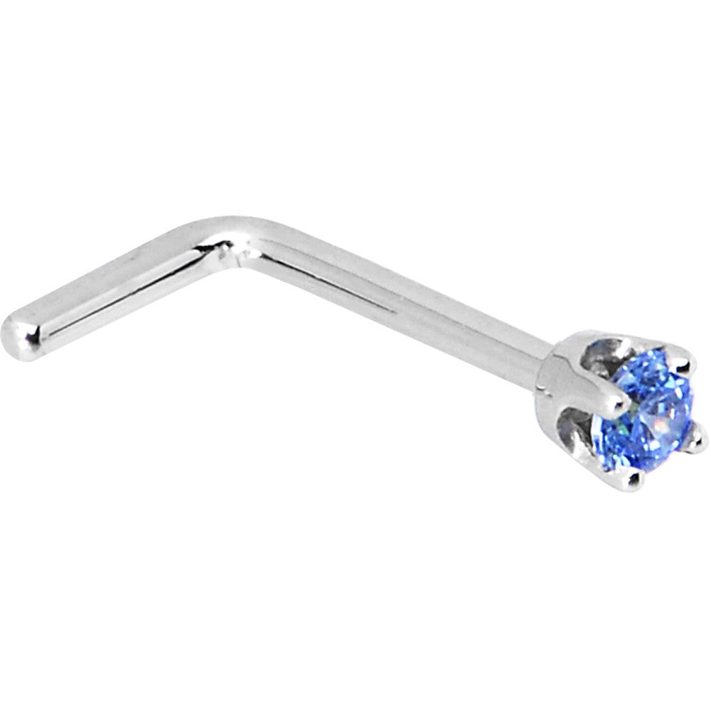 BodyCandy Solid 14K White Gold 2mm Arctic Blue Cubic Zirconia Nose Ring — side view