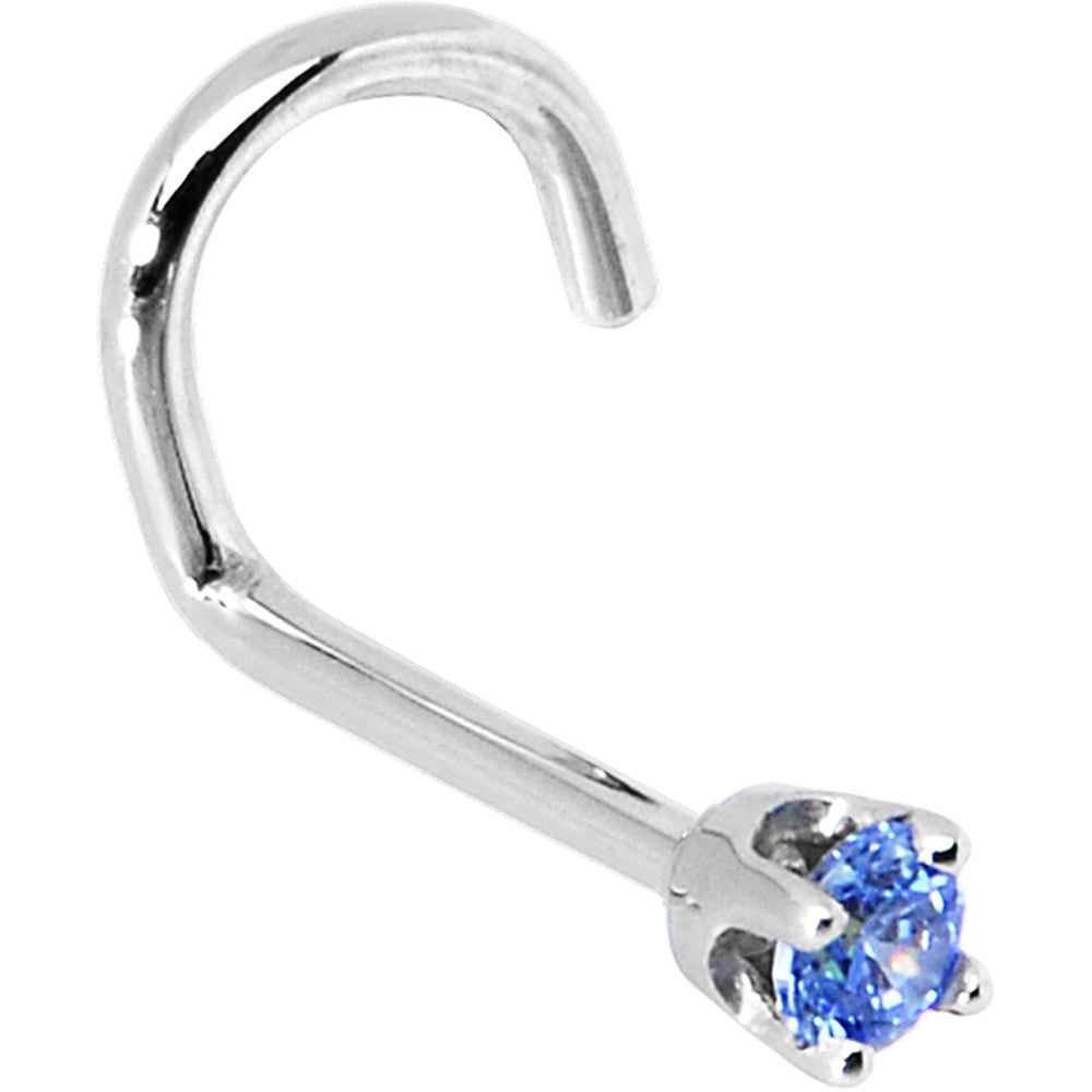 BodyCandy Solid 14K White Gold 2mm Arctic Blue Cubic Zirconia Nose Ring — back view