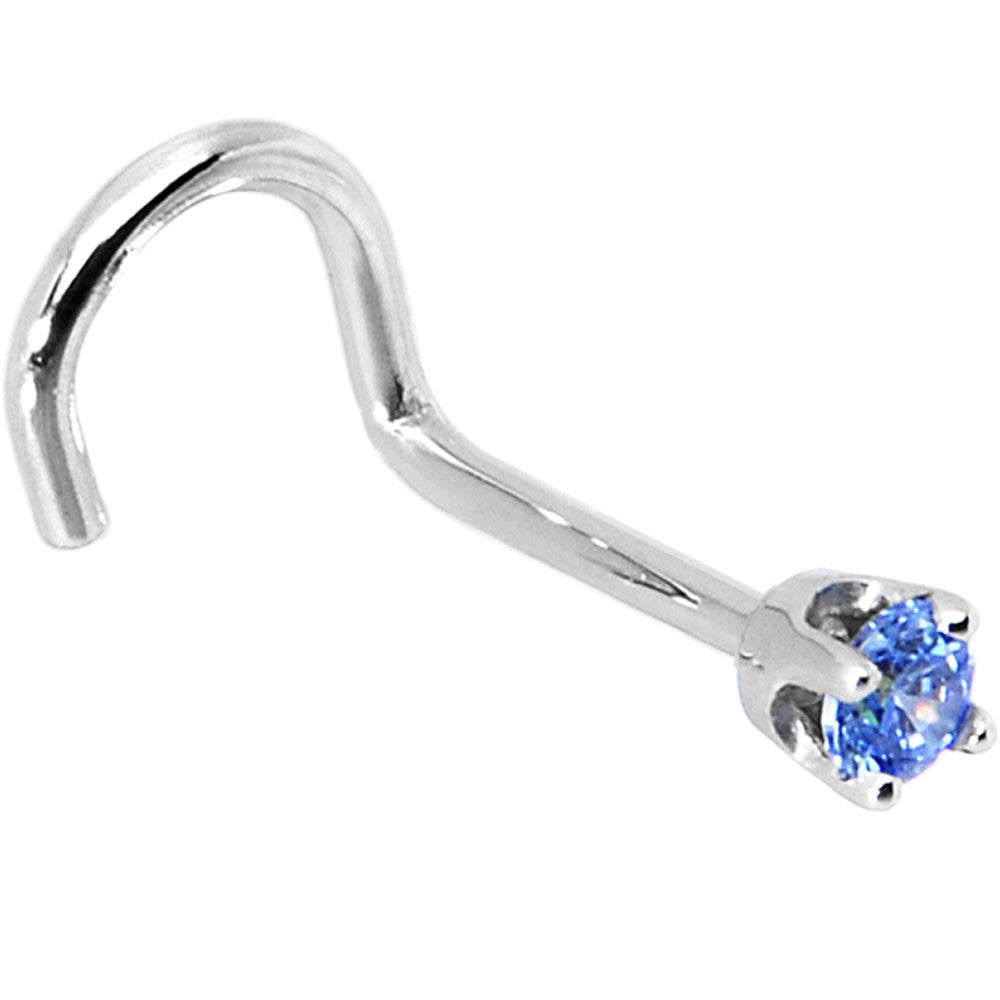 BodyCandy Solid 14K White Gold 2mm Arctic Blue Cubic Zirconia Nose Ring — alternative angle