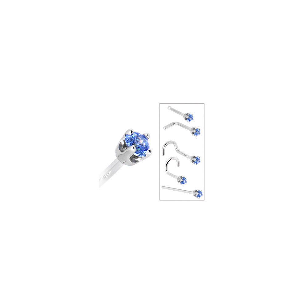 BodyCandy Solid 14K White Gold 2mm Arctic Blue Cubic Zirconia Nose Ring — in-use photo