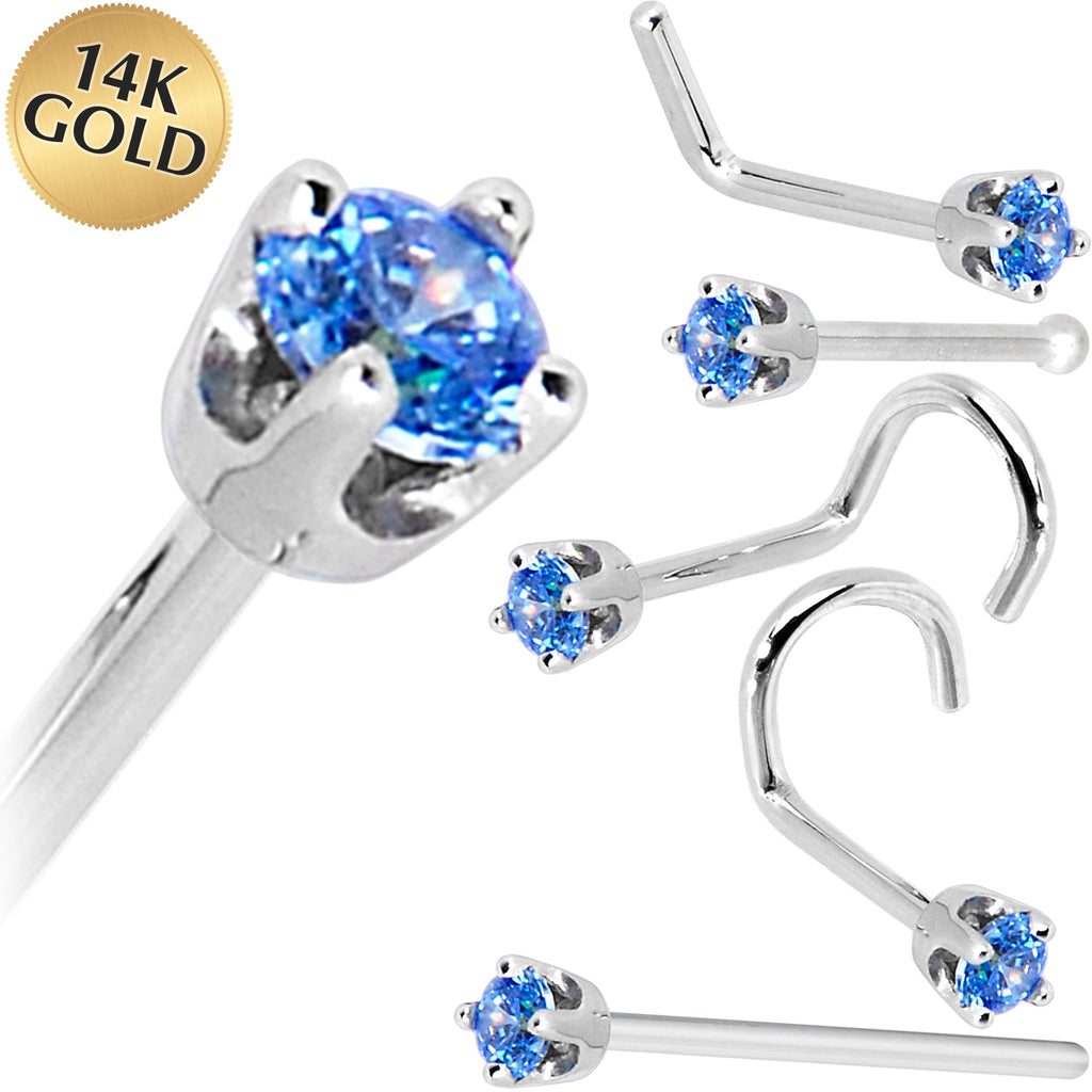 BodyCandy Solid 14K White Gold 2mm Arctic Blue Cubic Zirconia Nose Ring — main product shot