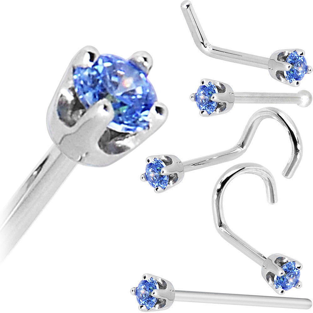 BodyCandy Solid 14K White Gold 2mm Arctic Blue Cubic Zirconia Nose Ring — size reference