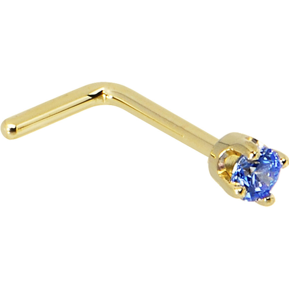 BodyCandy Solid 14K Yellow Gold 2mm Arctic Blue Cubic Zirconia Nose Ring — side view
