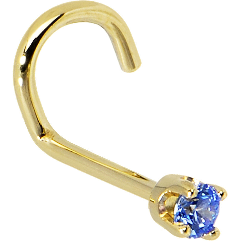 BodyCandy Solid 14K Yellow Gold 2mm Arctic Blue Cubic Zirconia Nose Ring — back view