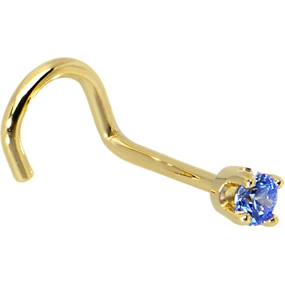 BodyCandy Solid 14K Yellow Gold 2mm Arctic Blue Cubic Zirconia Nose Ring — alternative angle