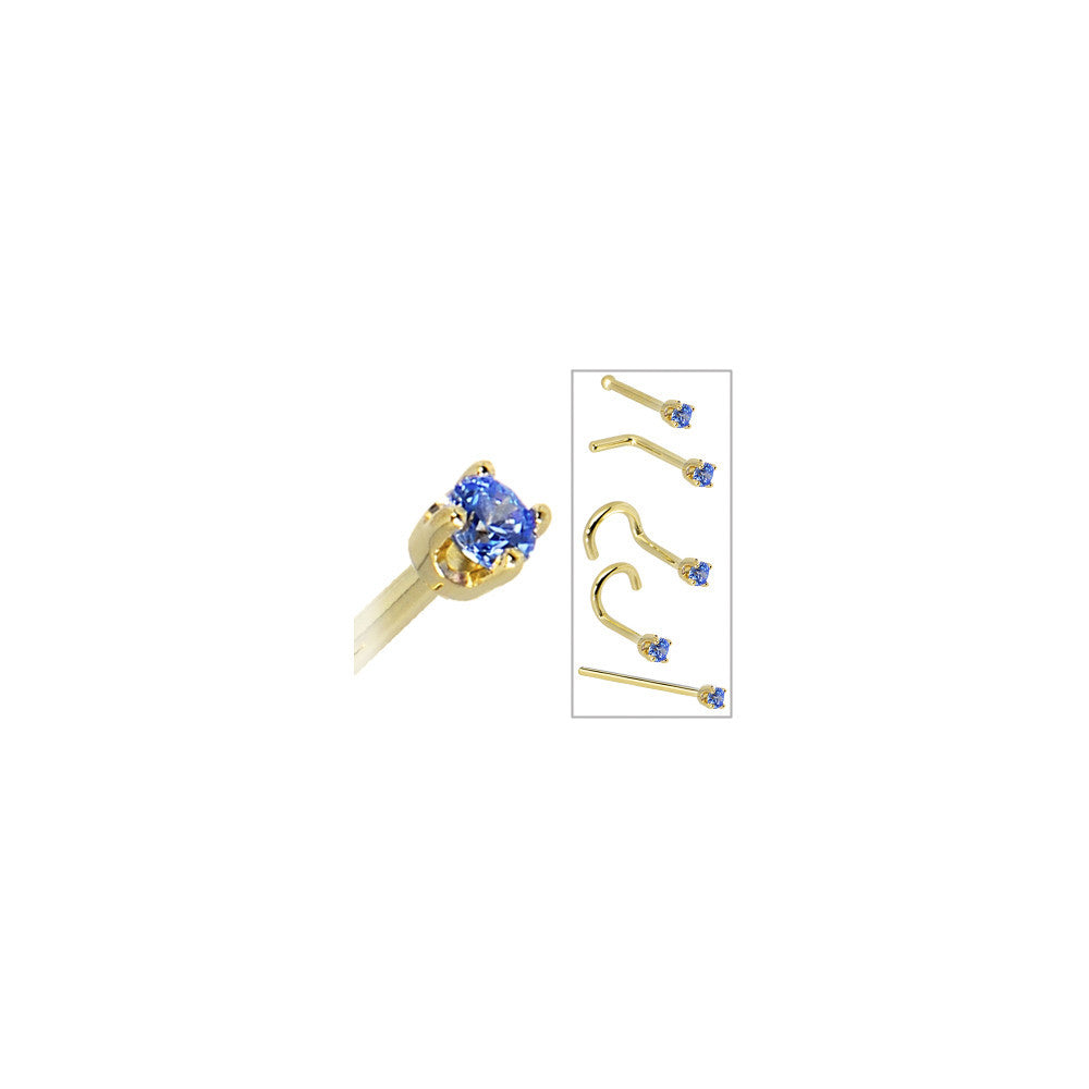 BodyCandy Solid 14K Yellow Gold 2mm Arctic Blue Cubic Zirconia Nose Ring — in-use photo