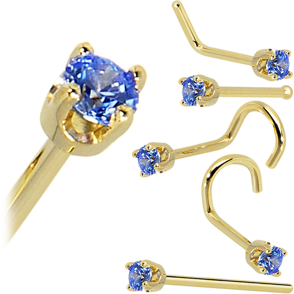 BodyCandy Solid 14K Yellow Gold 2mm Arctic Blue Cubic Zirconia Nose Ring — size reference