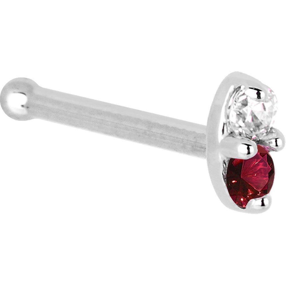 BodyCandy 14k White Gold Red 1.5mm CZ Marquise Nose Ring — detail close-up