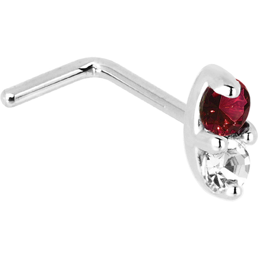 BodyCandy 14k White Gold Red 1.5mm CZ Marquise Nose Ring — side view