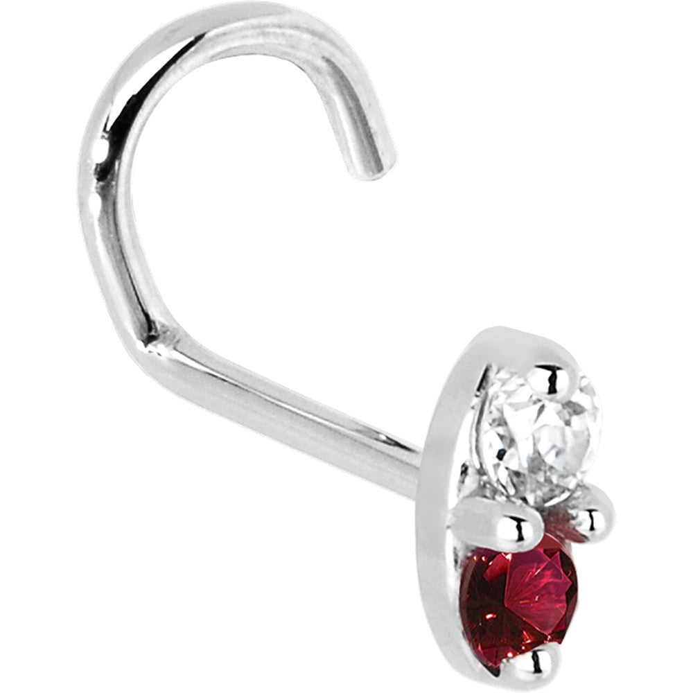 BodyCandy 14k White Gold Red 1.5mm CZ Marquise Nose Ring — back view