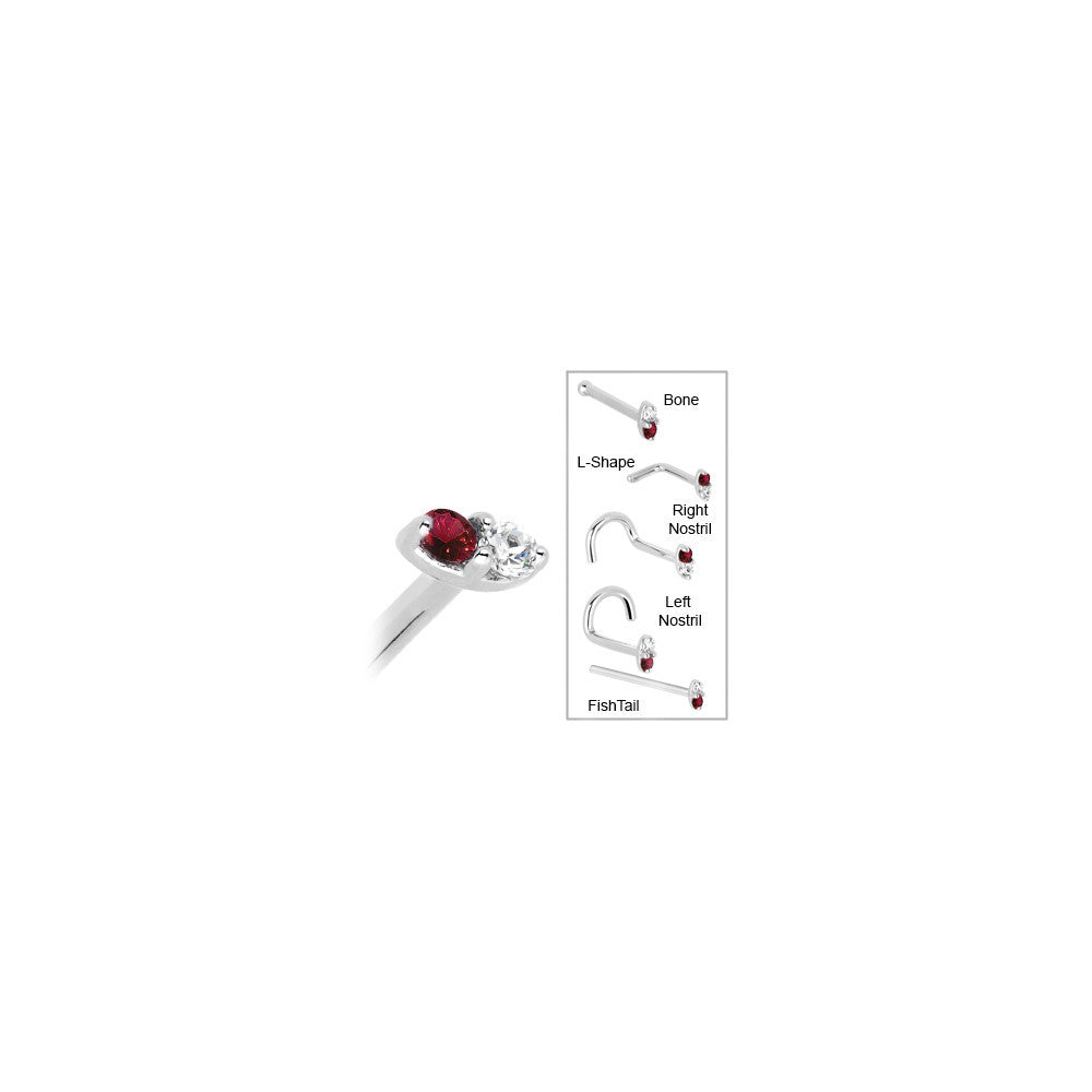 BodyCandy 14k White Gold Red 1.5mm CZ Marquise Nose Ring — in-use photo