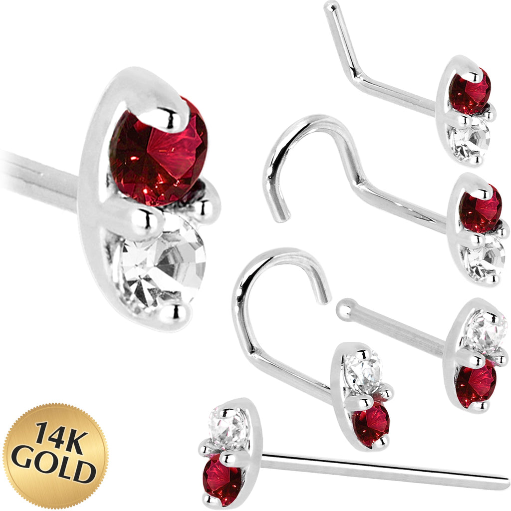 BodyCandy 14k White Gold Red 1.5mm CZ Marquise Nose Ring — main product shot