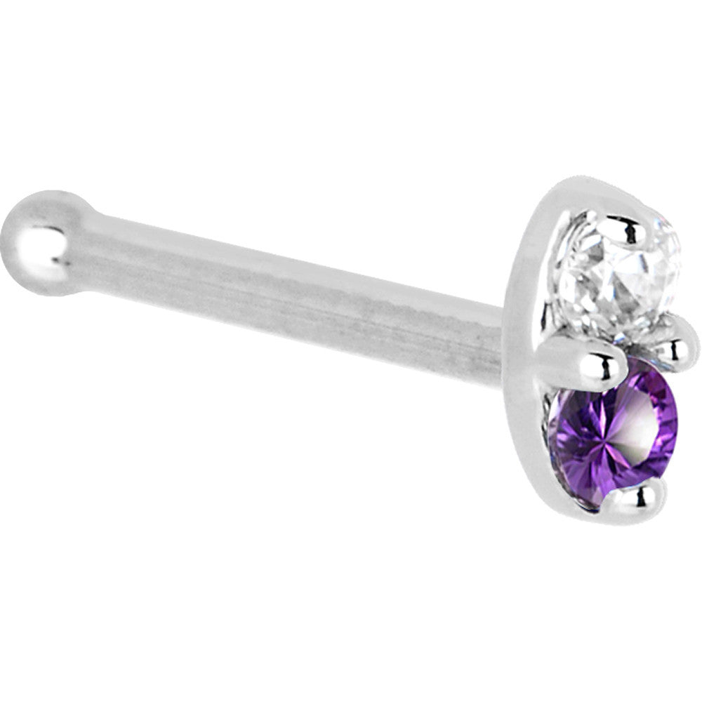 BodyCandy 14k White Gold Amethyst 1.5mm CZ Marquise Nose Ring — detail close-up