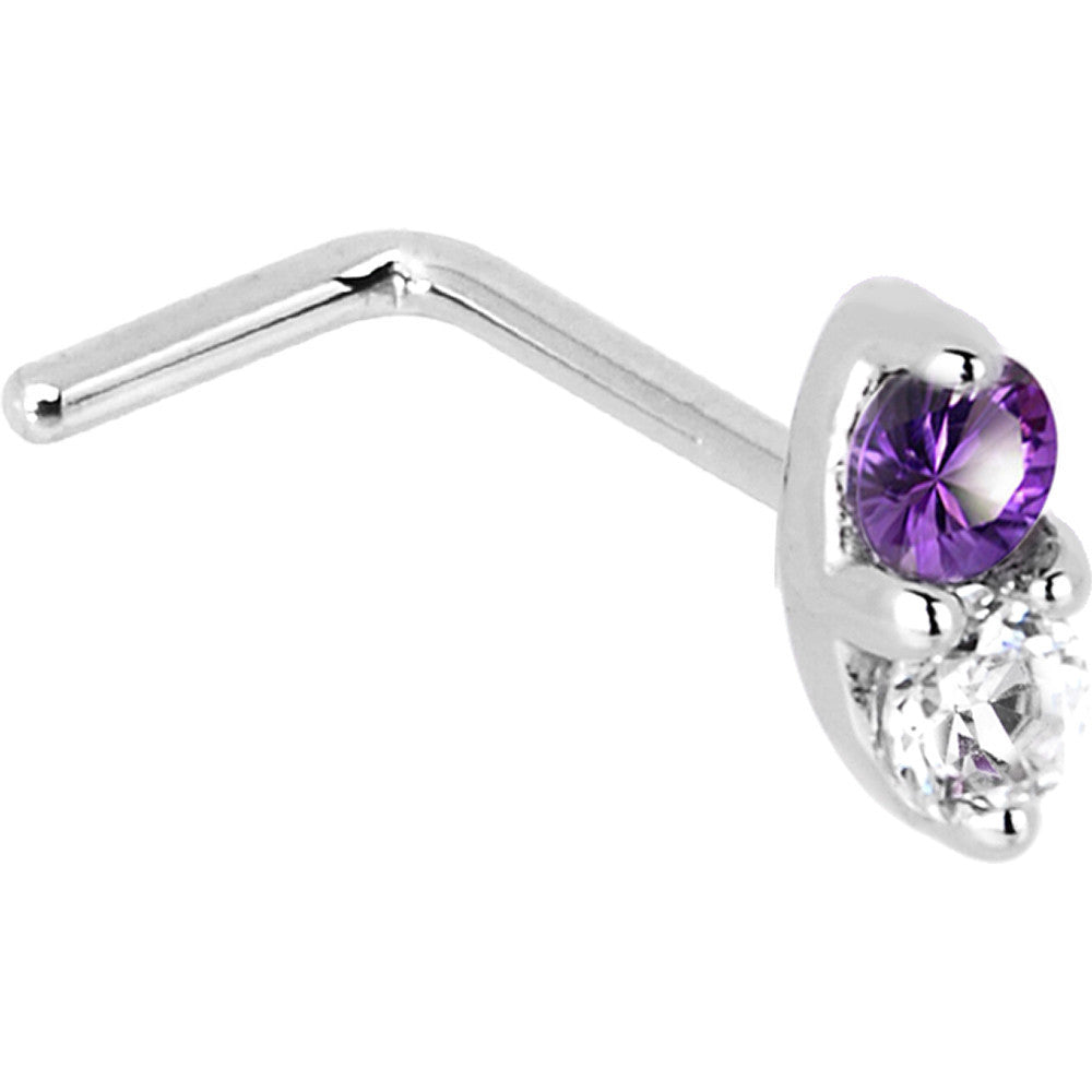 BodyCandy 14k White Gold Amethyst 1.5mm CZ Marquise Nose Ring — side view