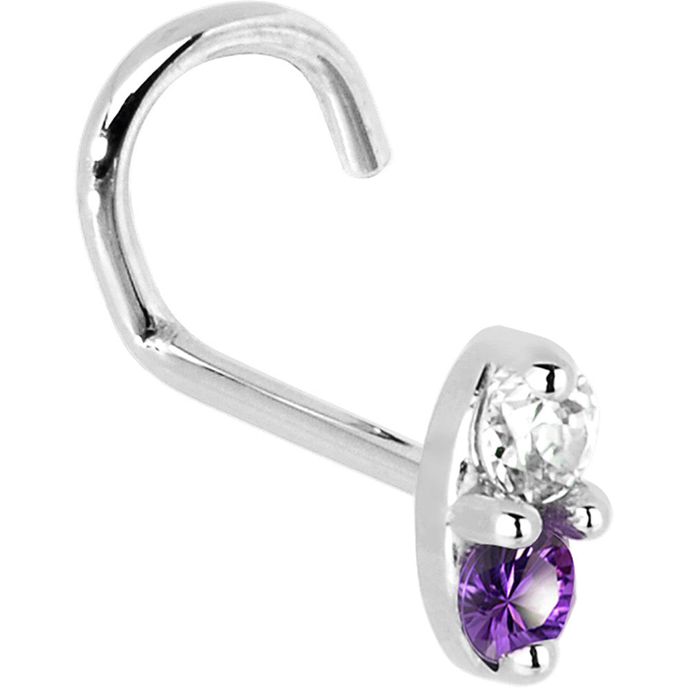 BodyCandy 14k White Gold Amethyst 1.5mm CZ Marquise Nose Ring — back view