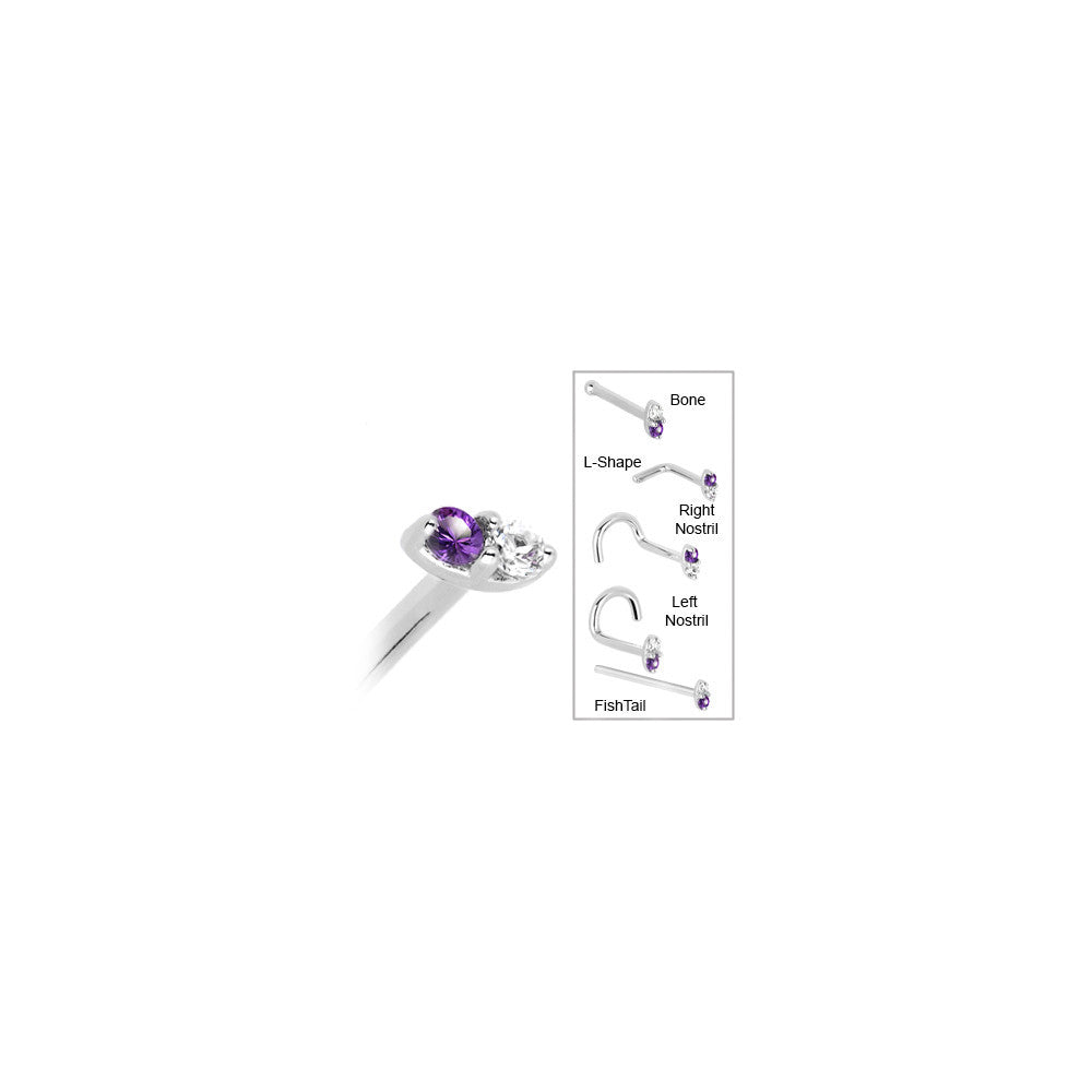 BodyCandy 14k White Gold Amethyst 1.5mm CZ Marquise Nose Ring — in-use photo