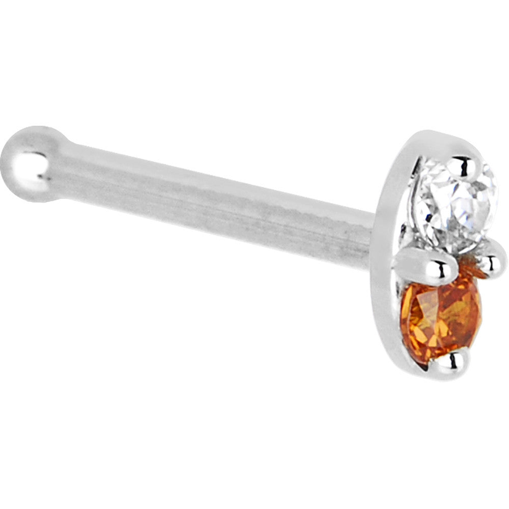 BodyCandy 14k White Gold Orange 1.5mm CZ Marquise Nose Ring — detail close-up