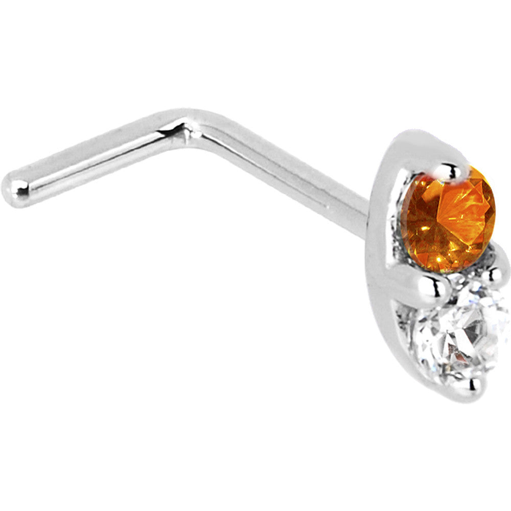 BodyCandy 14k White Gold Orange 1.5mm CZ Marquise Nose Ring — side view