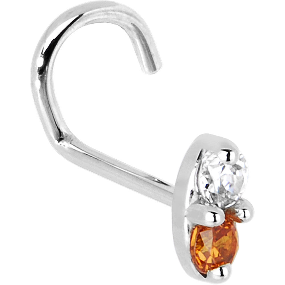 BodyCandy 14k White Gold Orange 1.5mm CZ Marquise Nose Ring — back view